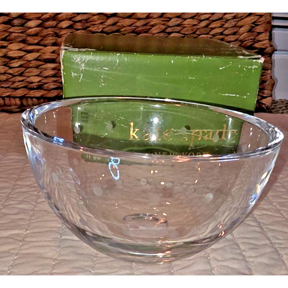 Kate Spade Lenox Larabee Dot Round Bowl 6" Lead Crystal Polka Dot Modern Elegant - Picture 5 of 7